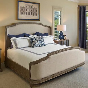 美式 1.5别墅高端婚床1.8复古实木主卧2米大床 家用软包双人床法式