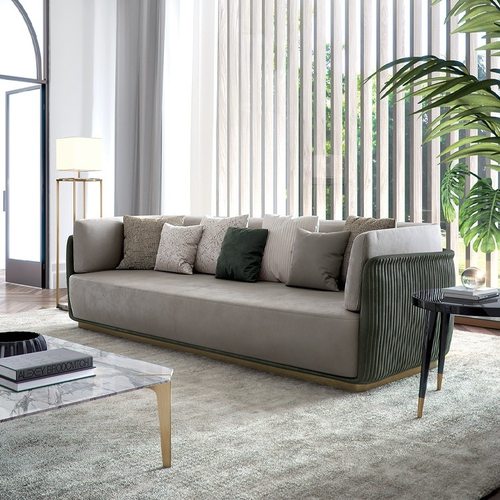 新款民宿网红轻奢客厅沙发组合现代简约美式褶皱科技布艺金属沙发