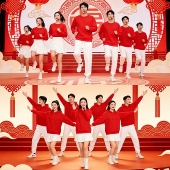 年会红色加绒青春活力舞蹈表演出服晚会团体大合唱套装 成人啦啦操