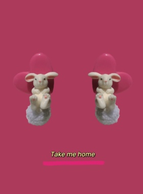 Take me home｜一加一shop原创兔子耳钉春夏粉色耳夹毛球可爱日常