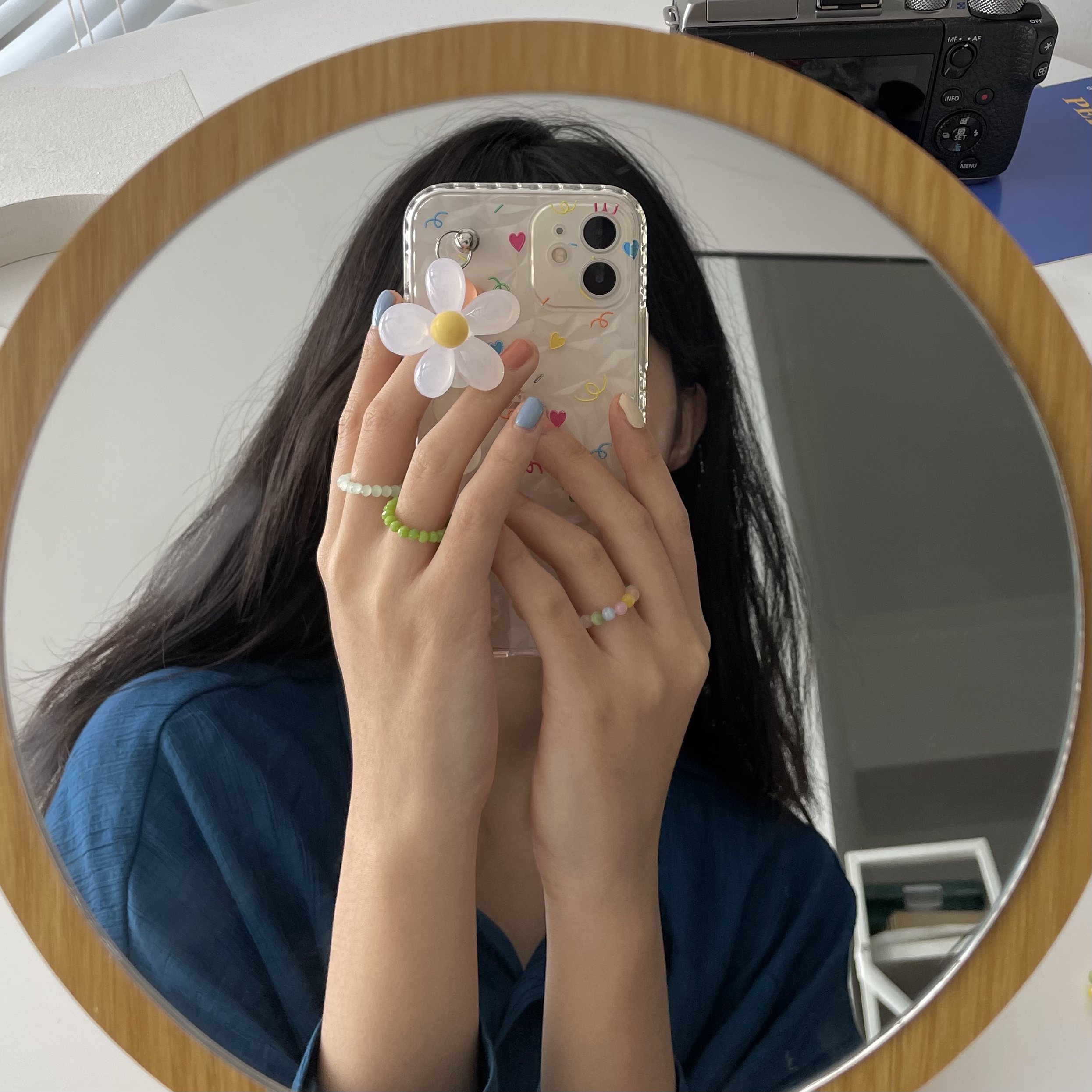 shop自制撞色可爱风有弹力戒指