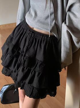 CC-LL韩国东大门代购 春季新款 蕾丝花边拼接 抽绳松紧腰百搭短裙