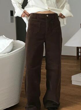 CC-LL韩国东大门代购 秋季新款 复古高腰显瘦灯芯绒直筒休闲裤