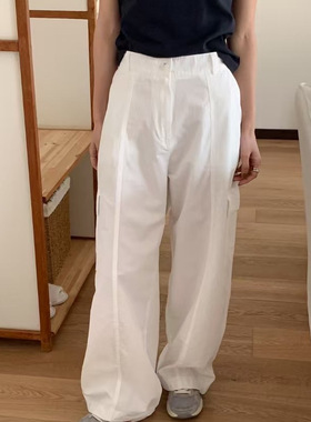 CC-LL韩国东大门代购 春季新款 复古松紧腰工装风宽松直筒休闲裤