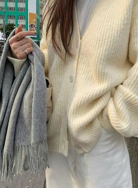 CC-LL韩国东大门代购 秋冬新款 V领简约慵懒风宽松长袖针织外套
