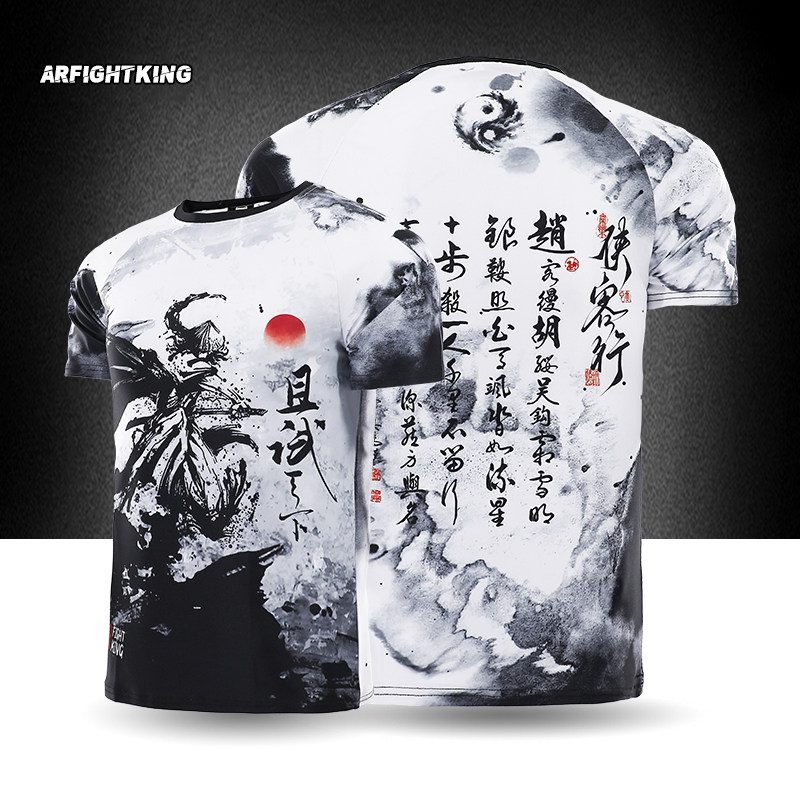 MMA水墨国风武侠运动且试天下款柔术训练服格斗泰拳击UFC短袖定制