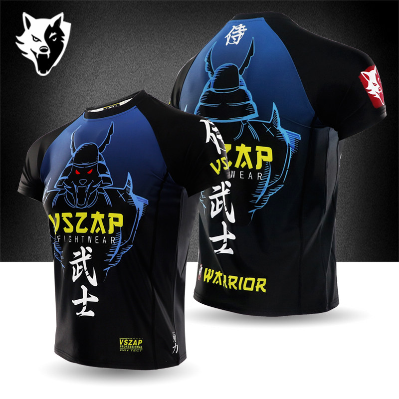 VSZA格斗健身速干T恤UFC搏击散打泰拳MMA透气短袖弹力武林风播求
