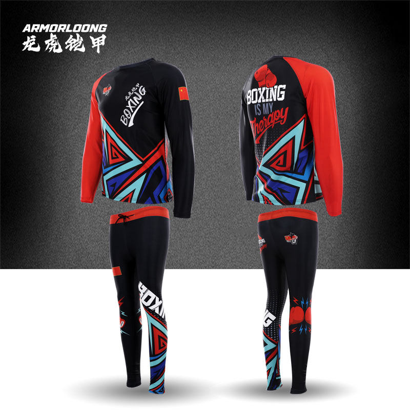 AL三角形春秋紧身MMA套装长袖长裤速干柔术儿童比赛训练定制UFC