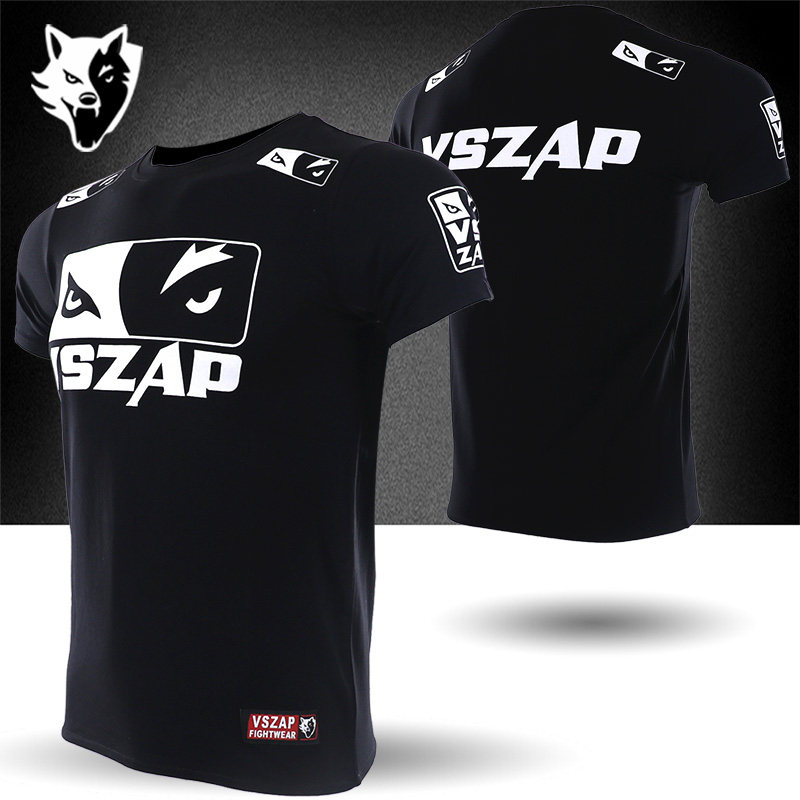 Vszap格斗潮牌眼睛狼MMA短袖T恤弹力健身UFC播求泰拳击运动训练男