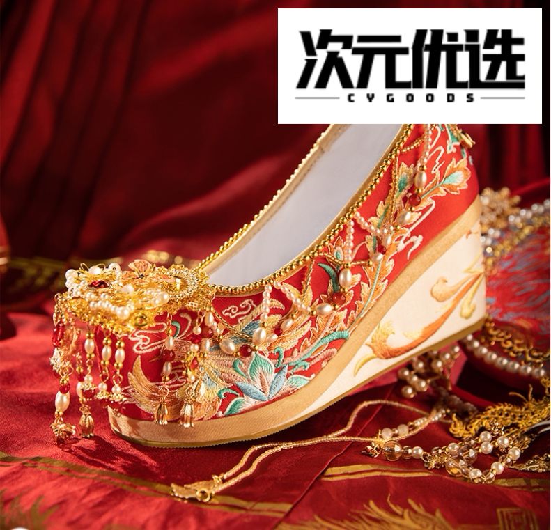 高跟秀禾婚鞋内增高汉服鞋绣花鞋图片