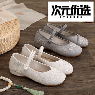 春秋新款汉服鞋女古风淡雅绣花鞋民族风老北京布鞋旗袍鞋茶艺师鞋