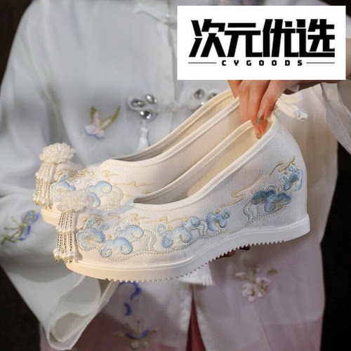 汉服鞋古风绣花鞋内增高软底布鞋
