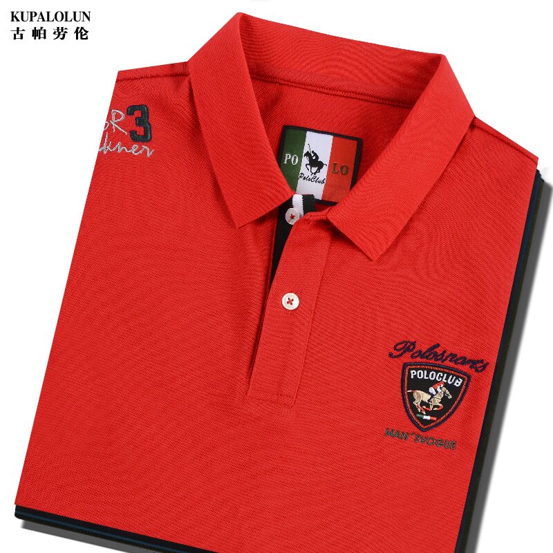 过年红色短袖T恤男士纯棉保罗刺绣有领上衣服夏季时尚休闲POLO衫