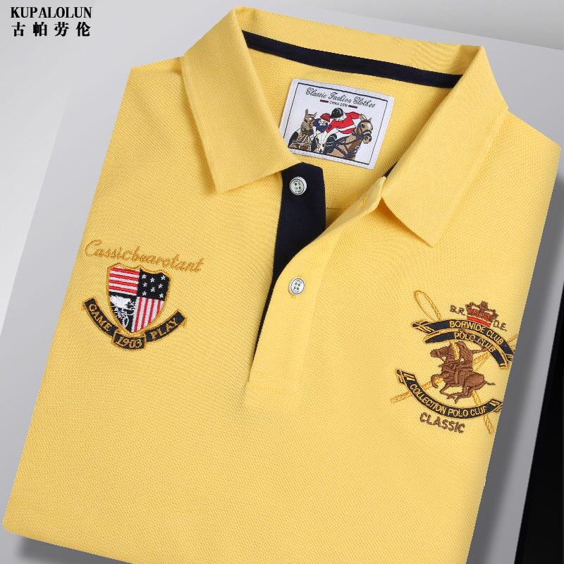 夏季黄色短袖T恤男高端保罗纯棉polo衫半袖翻领刺绣大码休闲上衣