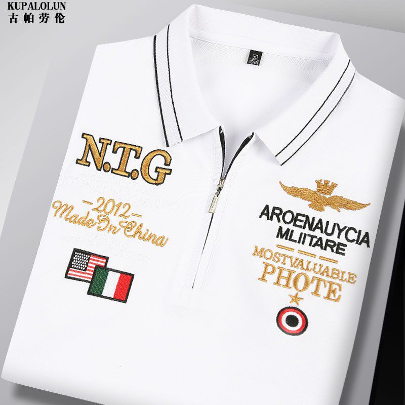 品牌白色刺绣短袖T恤时尚休闲高端丝光棉polo衫翻领半袖上衣夏季