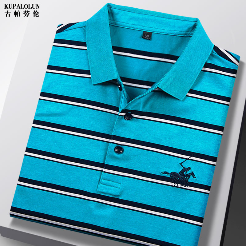 品牌男装双丝光棉短袖T恤翻领衣服时尚休闲条纹保罗春夏季POLO衫