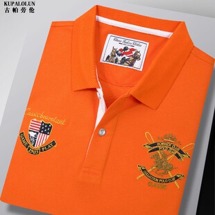 夏季橙色短袖T恤男士男潮流保罗高端刺绣翻领半袖大码上衣polo衫