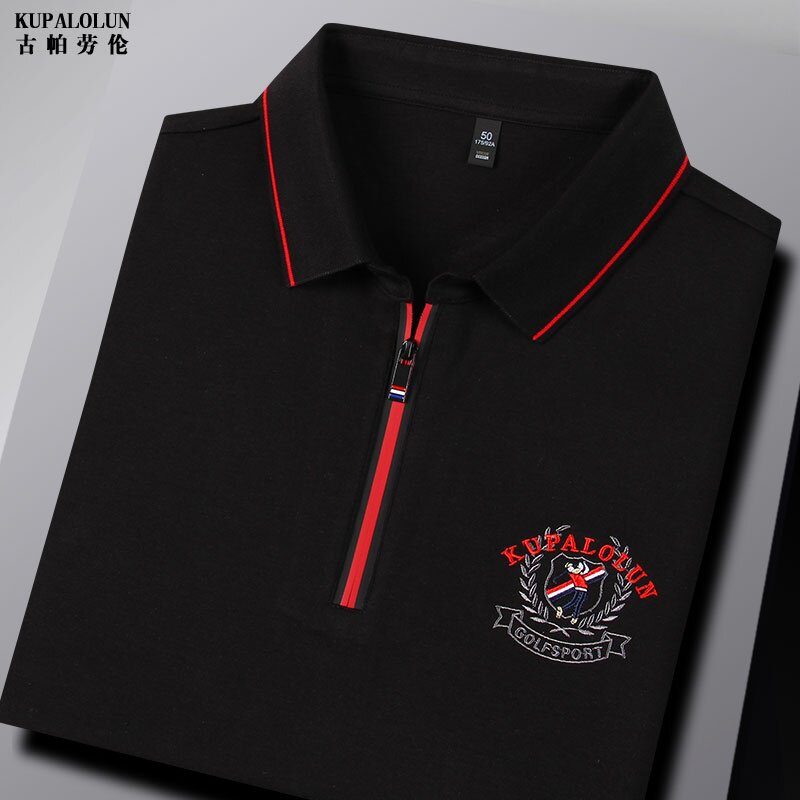 春秋季品牌黑色长袖T恤保罗男装翻领POLO衫休闲上衣中年爸爸装