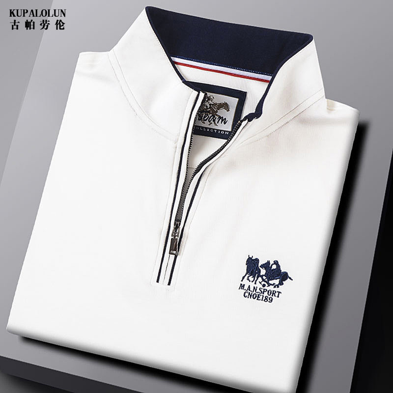 品牌男春秋季莫代尔纯色半高拉链立领男保罗衫长袖t恤休闲polo衫