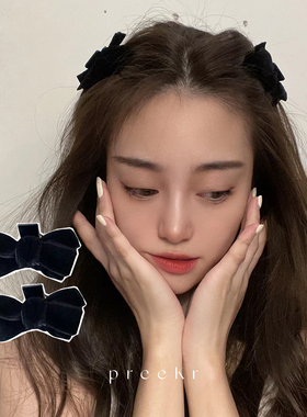 Pree法式复古Cindy蝴蝶结2025高档丝绒抓夹对夹侧边刘海夹发卡