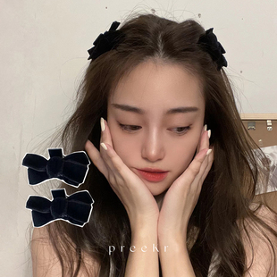 Pree法式 复古Cindy蝴蝶结2025高档丝绒抓夹对夹侧边刘海夹发卡