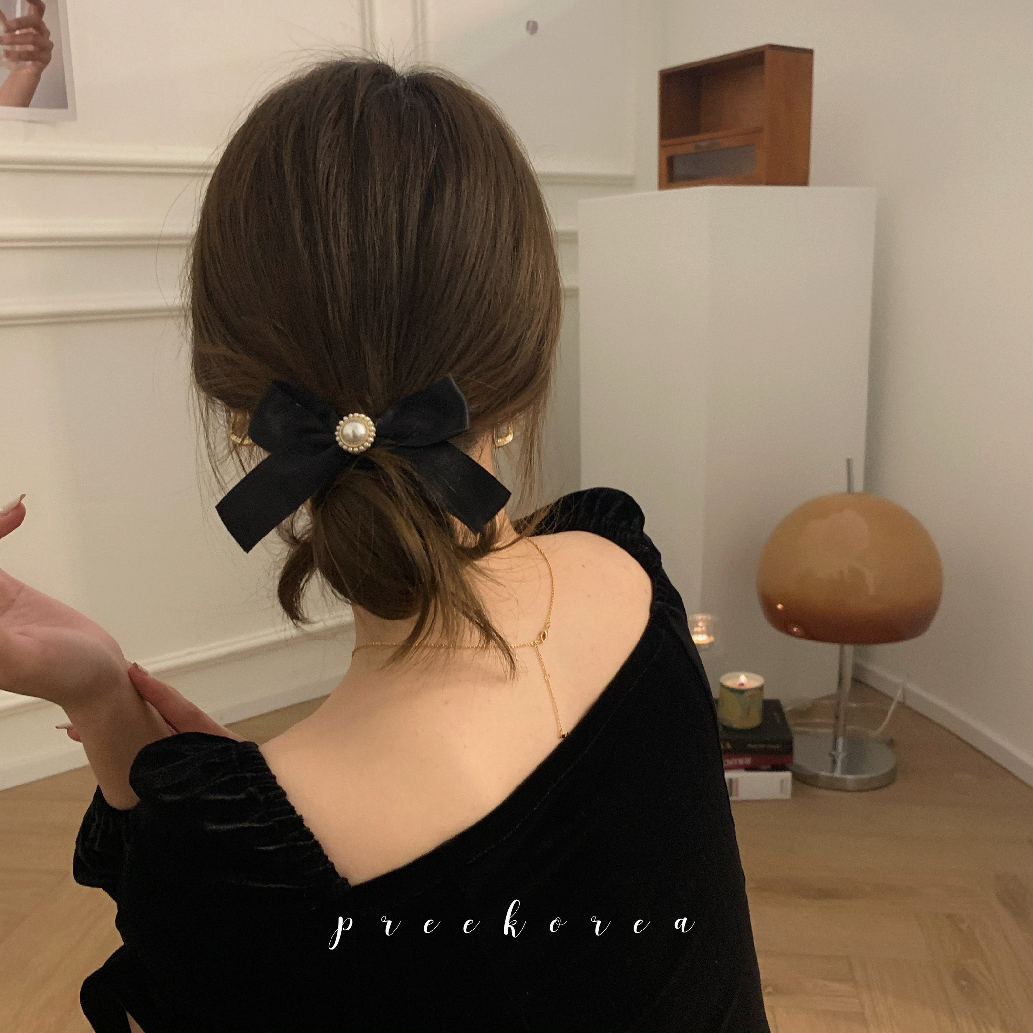 preekr黑色蝴蝶结法式