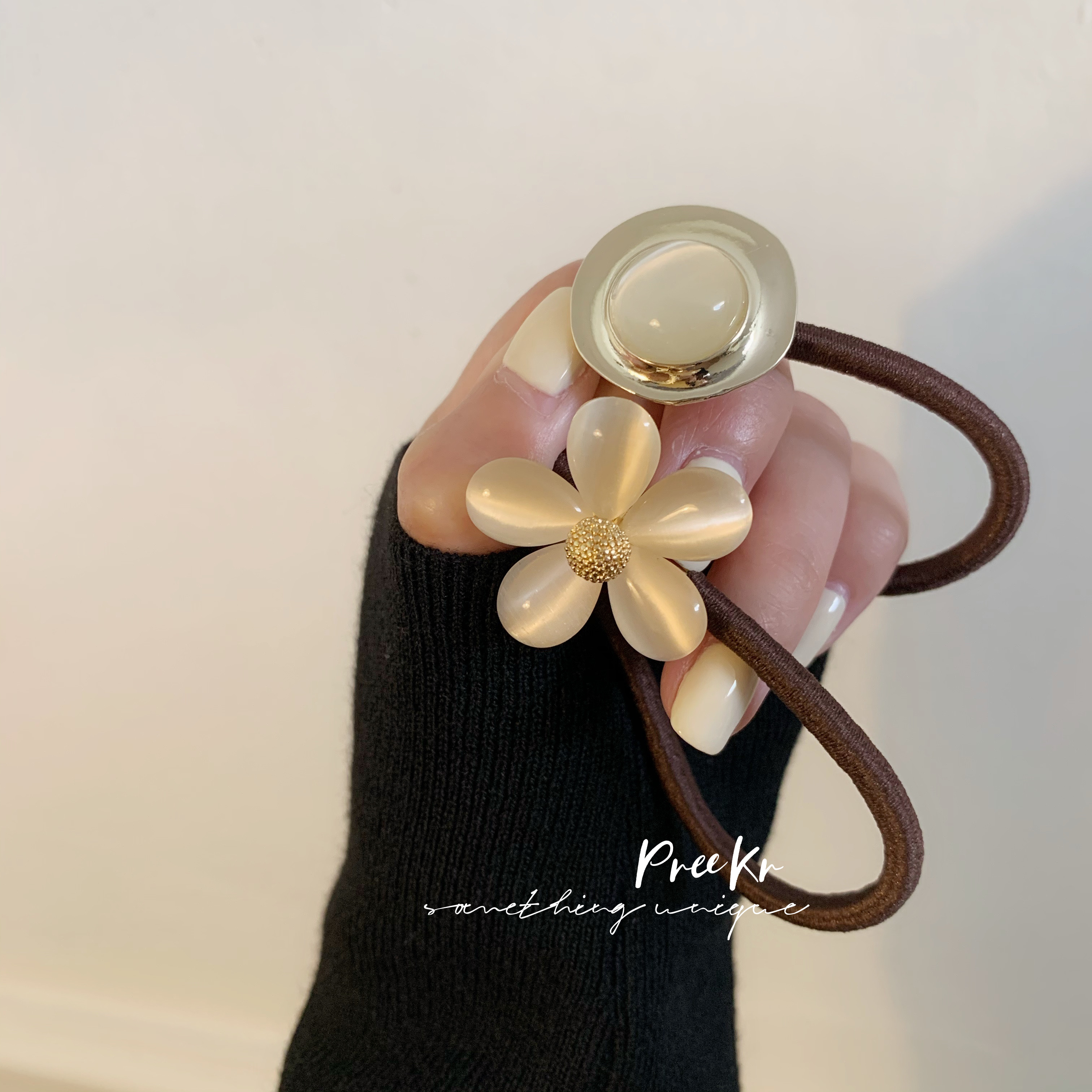 韩国chic温婉猫眼气质白色花朵