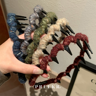 Pree韩系秋冬毛线倒插梳发箍女高级感发卡头饰洗脸压发头箍发饰