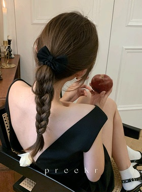 Pree蝴蝶结丝绒黑色发夹+发圈2026新款女秋冬大肠圈高级感头绳
