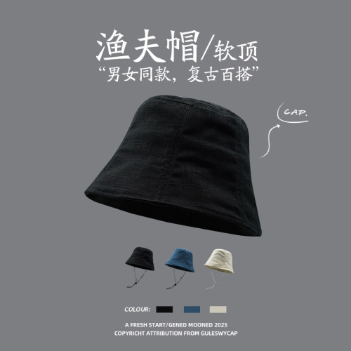GULESWYCAP夏季亚麻渔夫帽男女