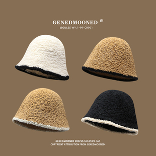 毛绒渔夫帽女2022新款秋冬大头围水桶帽日系显瘦显脸小鱼夫帽子男