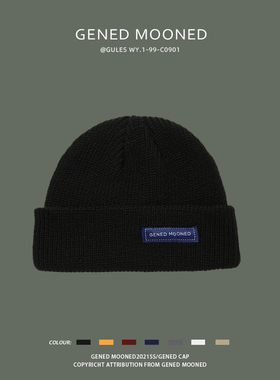 GULESWY潮牌蓝色标针织帽子男女韩版日系保暖毛线帽冷帽百搭情侣