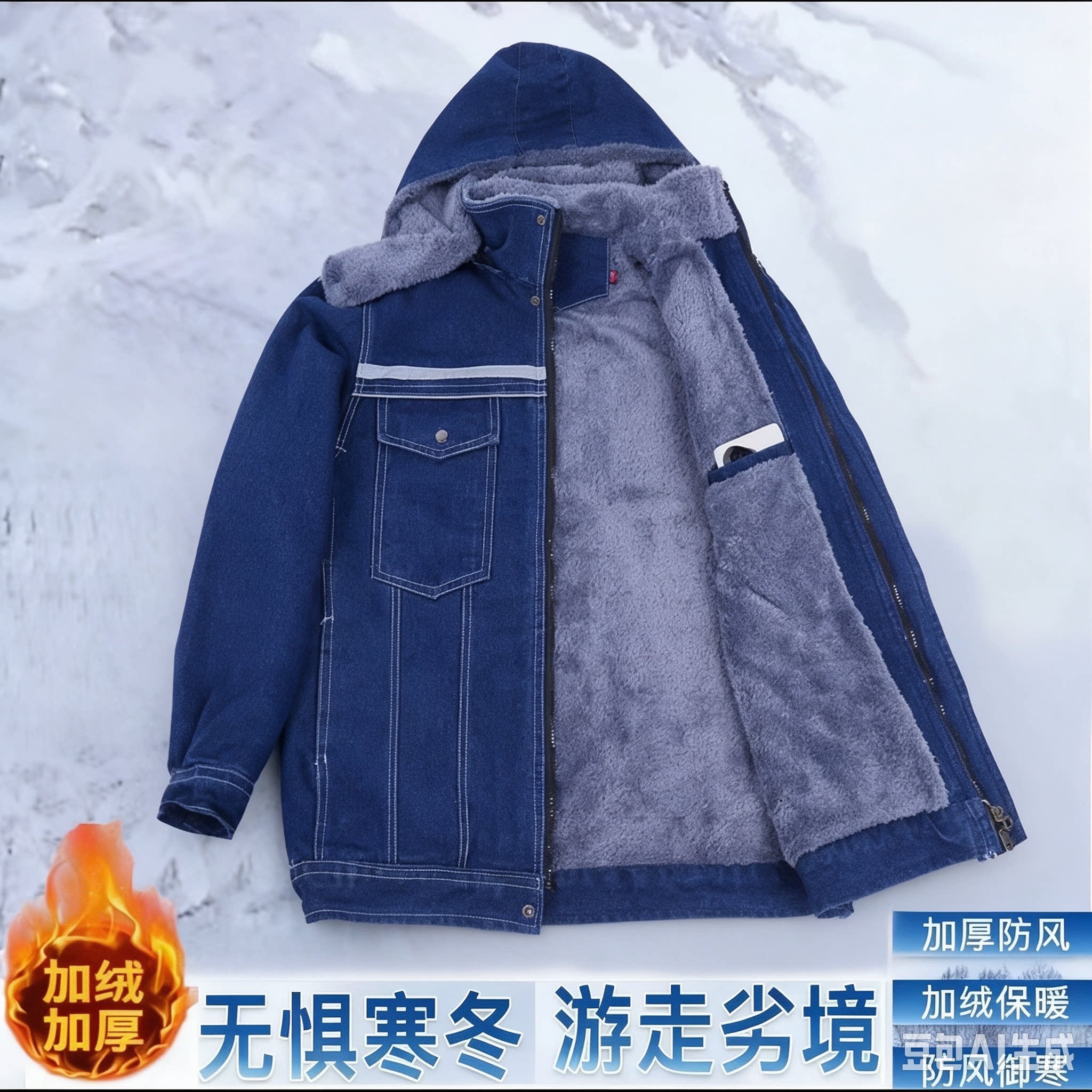 冬季加厚加绒牛仔电作服棉袄棉裤套装劳保服外套棉服电焊机修车间