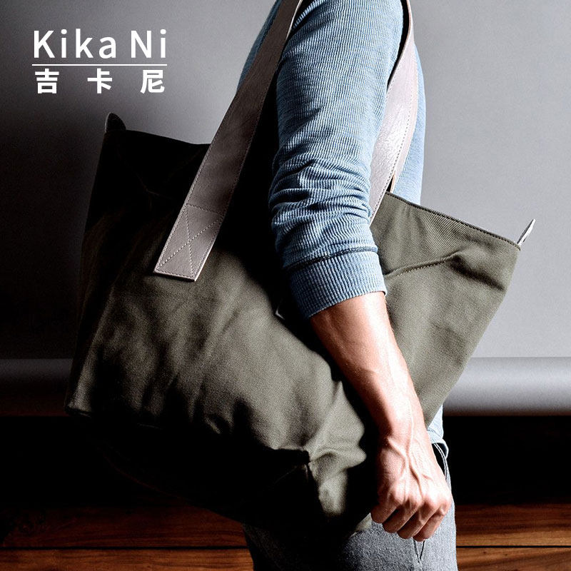 吉卡尼复古大容量单肩手提包牛皮帆布托特包男休闲通勤大包购物袋,箱包皮具/热销女包/男包,男士包袋,淘宝优惠券,粉丝福利购,淘宝优惠卷