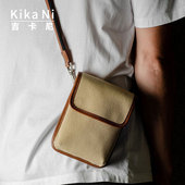 吉卡尼 轻便帆布手机斜挎包男竖款 牛皮迷你小包百搭随身包高级感