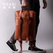 吉卡尼 复古简约牛皮摄影双肩背包真皮电脑包男大容量商务旅行包