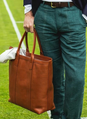 吉卡尼 英式潮牌复古托特包上班通勤电脑tote包大容量真皮手提男