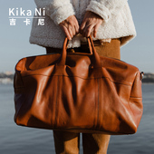 吉卡尼 欧美复古真皮旅行袋男大容量短途商务旅游包休闲手提跨包