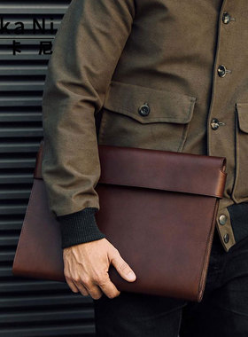 吉卡尼 轻奢休闲真皮信封包男手拿包笔记本电脑手包Bennett Winch