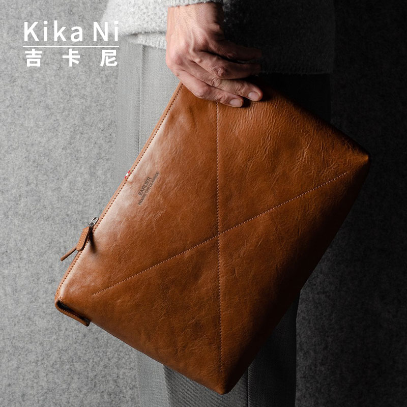 休闲手包大容量手拿包真皮电脑包平板内胆包通勤手抓信封包文件包