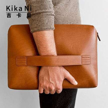 吉卡尼 经典款极简意式通勤手拿包男大容量真皮笔记本电脑手包潮