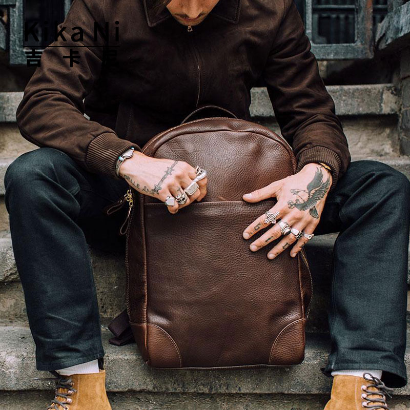吉卡尼复古男士商务背包双肩背包
