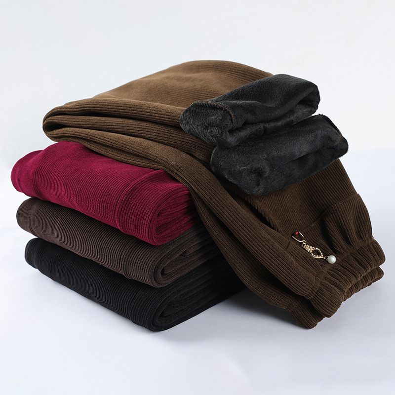 妈妈裤子加绒加厚2025年秋冬灯芯绒高腰舒适保暖宽松大码直筒长裤