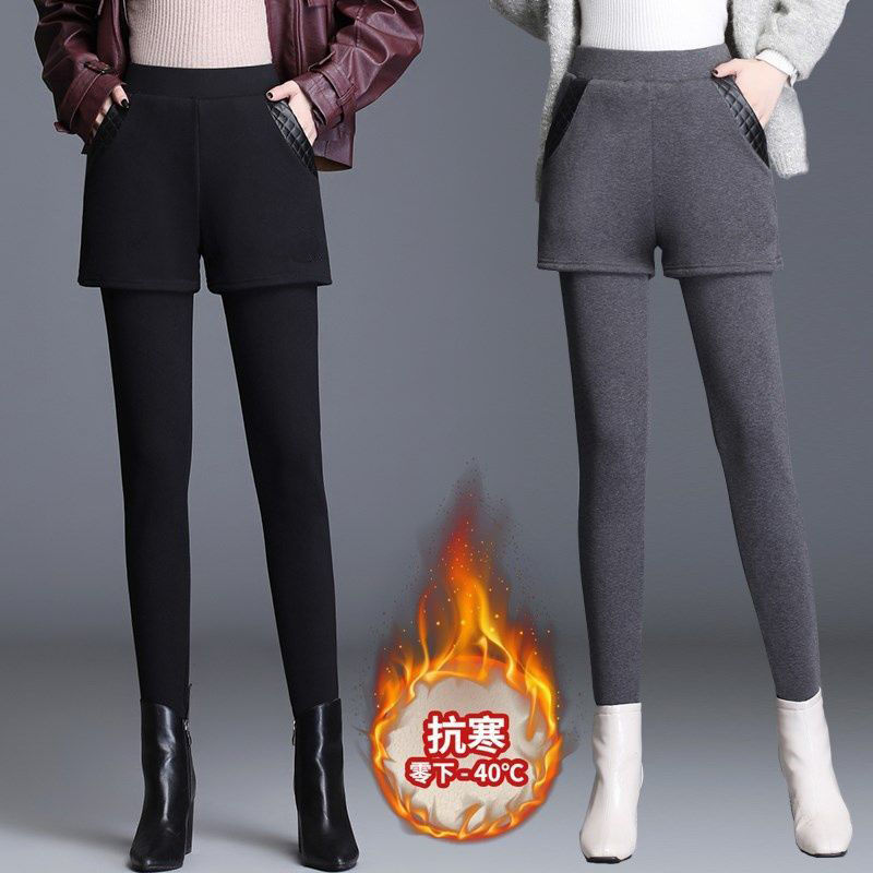爆款保暖小脚裤2025秋冬季塑型修身裤加绒假两件底裤时尚百搭长裤
