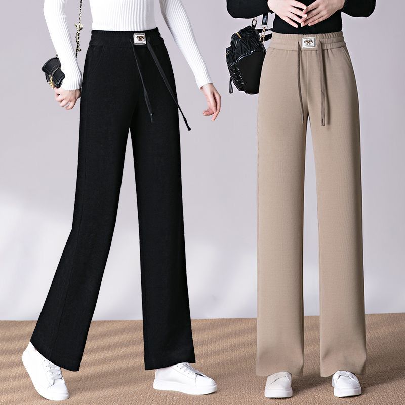 加绒加厚雪尼尔窄款阔腿裤女秋冬ins百搭网红直筒裤宽松休闲长裤