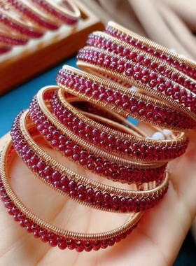 天然石榴青金石14K包金线绕线手镯精致双排多宝水晶黑骨干碧玺戒