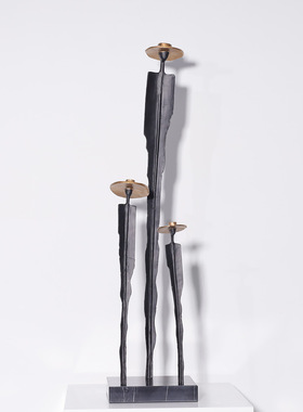 现代简约新中式金属人物组合摆件样板间茶几创意带帽高脚雕塑摆件