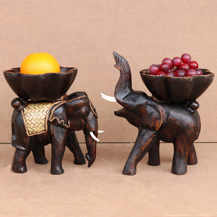 东南亚家居装饰工艺品泰国客厅餐厅实木雕刻大象干果水果盘器皿