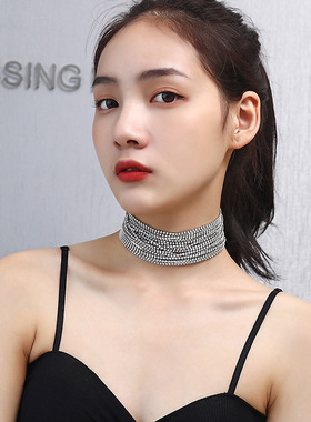 简约时尚多层爪链水钻颈链性感舞会派对礼服颈部配饰项链