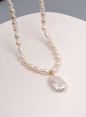 异形巴洛克珍珠项链大颗复古方块形颈链个性欧美大气珍珠链女